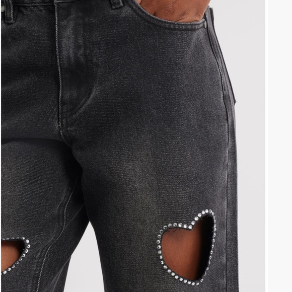 Studded Heart Cutout Wide-Leg Jeans in Washed Black - Picture 4 of 9